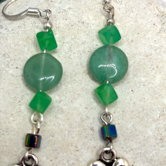 Jade & Aventurine Irish Dangle Earrings. - Picture 3 of 4